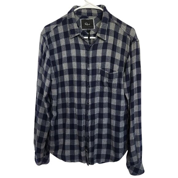 Rails Plaid Button Down Shirt Grey‎ Blue L Minimalist Casual Streetwear - Picture 1 of 7